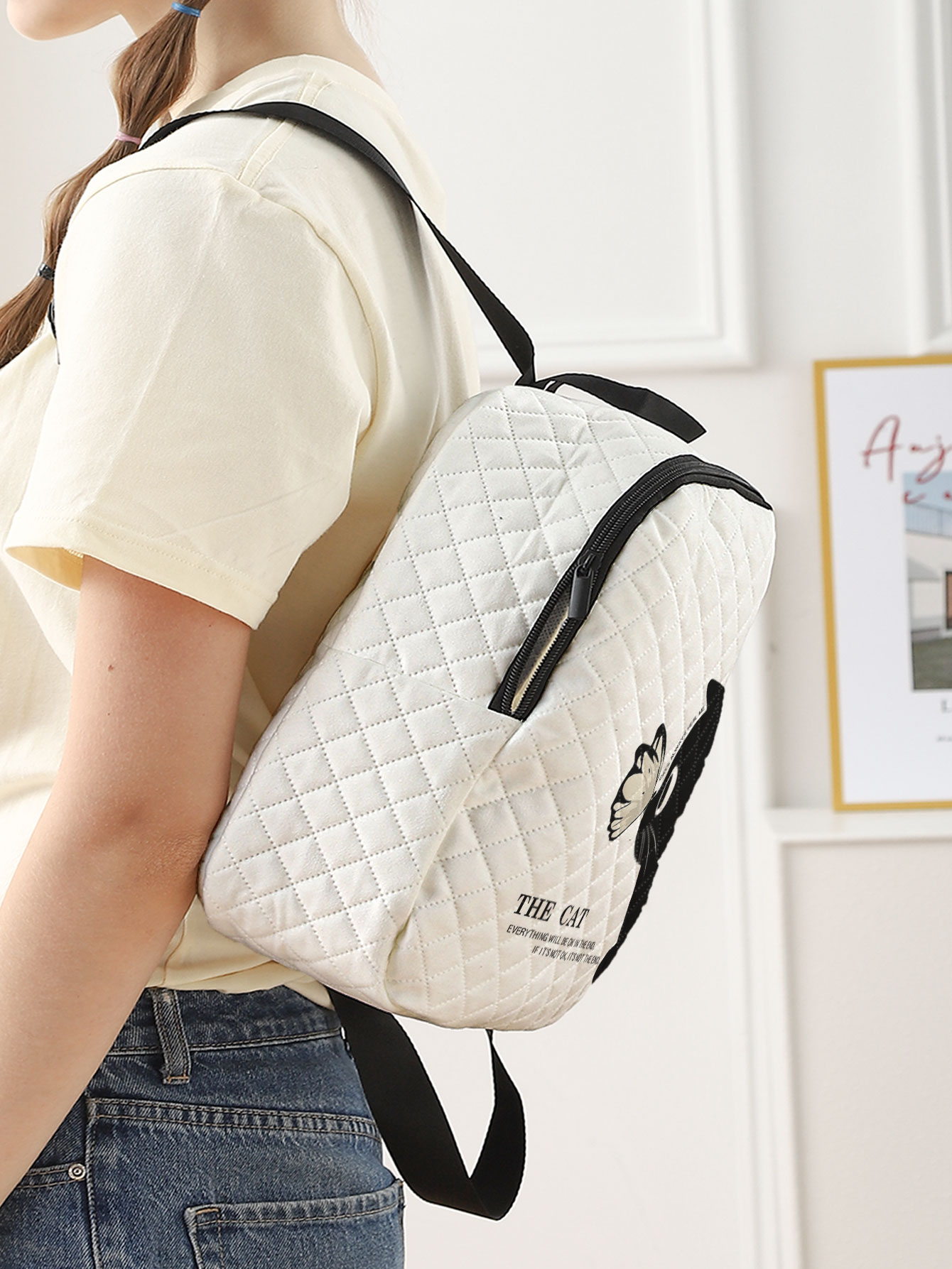 Black Cat Butterfly Print Quil - Mini Backpack Purse ulasan dan harga