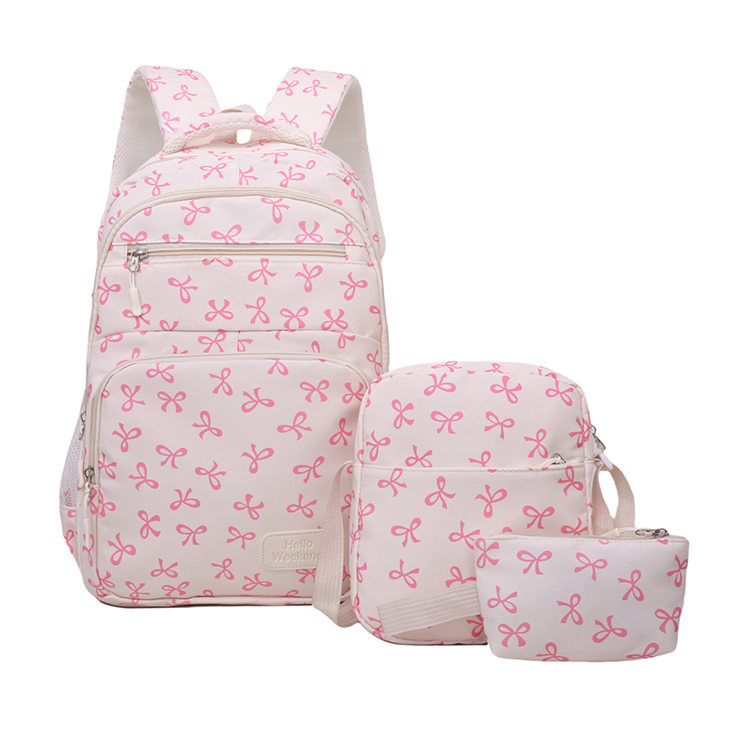 3Pcs Cute Bow Print Backpack w - Sling Backpack Shoulder ulasan dan harga